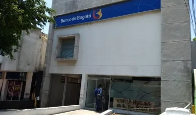 Sucursal del Banco de Bogotá asaltada este miércoles.