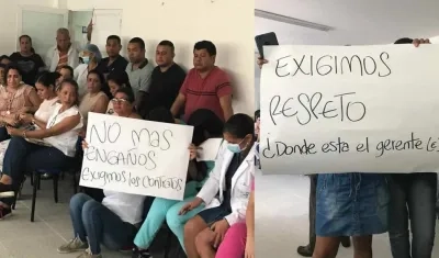 El Gerente (e) José Redondo Redondo y el asesor Armando Gutiérrez Cahuana dejaron plantados a los trabajadores.