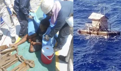 Momento del rescate en alta mar.