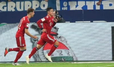 James Rodríguez celebra uno de sus goles con el Bayern. 