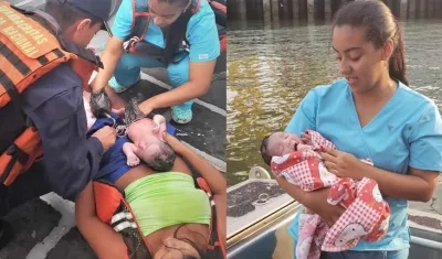 La mujer auxiliada por el personal de Guardacostas de la Armada Nacional.