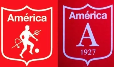 Tradicional escudo del América de Cali y el nuevo diseño. 