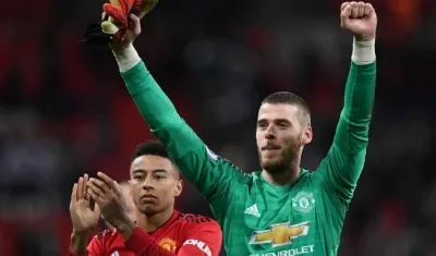David De Gea celebra tras la victoria del United.