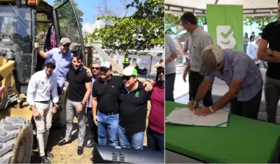 El Alcalde Char, en compañía del arquero Sebastián Viera, en Villa Tívoli.