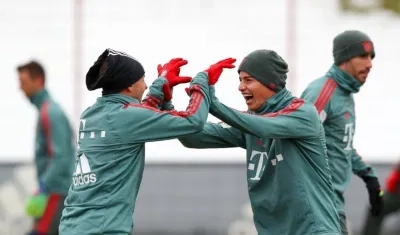 James Rodríguez, durante los entrenamientos con el Bayern.