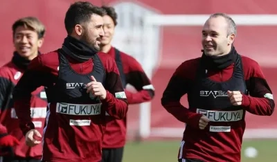 Los españoles David Villa y Andrés Iniesta.