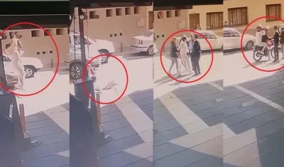 En la primera imagen cae, se levanta y se monta en la moto.