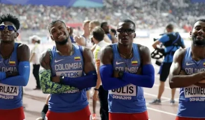 Perlaza, Zambrano, Solis y Palomeque, el equipo colombiano de 4X400.