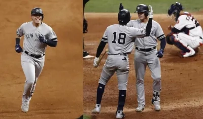 Gio Urshela, tras conectar el jonrón esta noche.