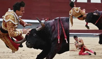 Momento de la corneada que recibió el torero.