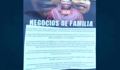 El pasquín denunciado por el candidato William Torres.