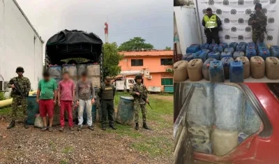 Los capturados y el combustible incautado.