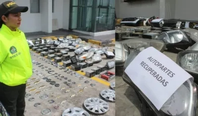 Autopartes recuperadas por la Policía.