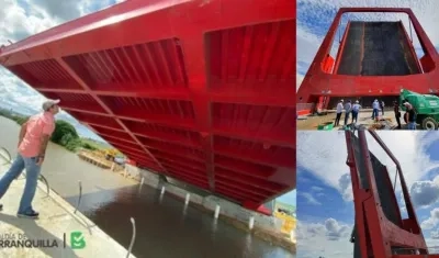 Alcalde durante la visita a la obra del puente batiente.