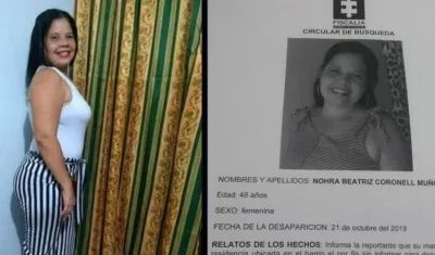 Nohra Beatriz Coronell Muñoz, ama de casa desaparecida.