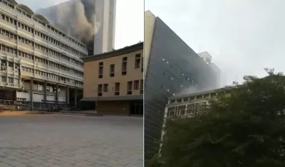 Así se veía el Centro Cívico en medio del incendio.