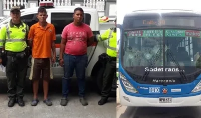 Los hombres fueron capturados por lanzar piedras a este bus padrón de Alianza Sodis.