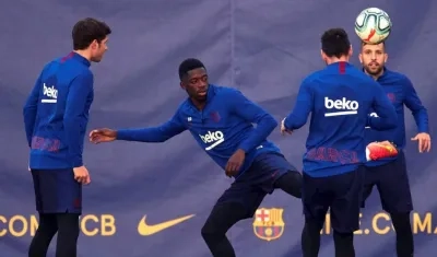 Ousmane Dembélé, durante el entrenamiento de este viernes.