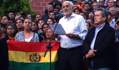 El opositor Carlos Mesa, en conferencia de prensa.