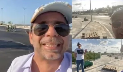 El Alcalde Char presenta cómo va la obra, la que visitó en compañía de su hijo.