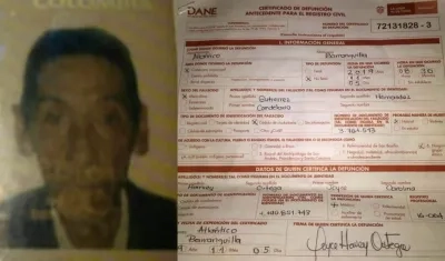 Candelario Gutiérrez Hernández y el acta de defunción.