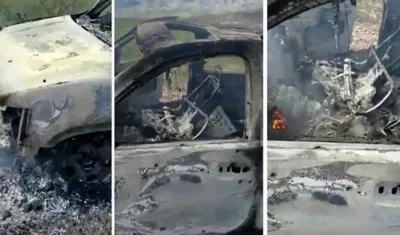 Los ocupantes de esta camioneta quedaron completamente calcinados.