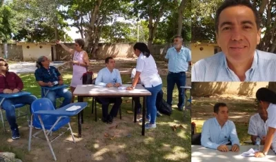 El rector encargado de la Universidad del Atlántico, Jorge Luis Restrepo Pimienta, despachando debajo de un árbol de almendra.