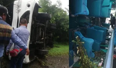 Así quedó el bus en el que se desplazaba la delegación.