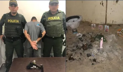 Adolescente capturado. En la otra foto, el ritual de santería.