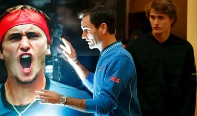 Roger Federer, en una rueda de prensa acompañado del tenista ruso Alexander Zverev.
