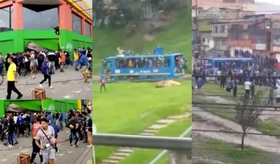 Vándalos robaron y dañaron un bus del SITP y saquearon un supermercado en Bogotá.