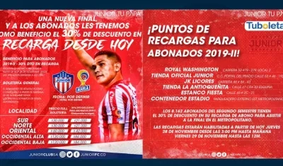 Así anunció Junior sus promociones para la final. 
