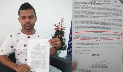 Policía que fue retirado por la Institución Armada.