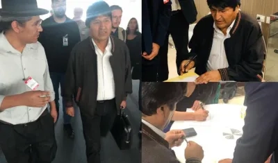 Evo Morales a su llegada a Argentina, durante la firma del pedido de refugio.