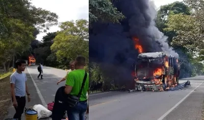 El vehículo en llamas.