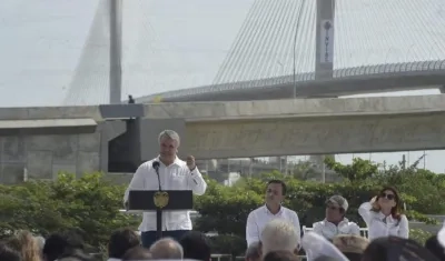 Presidente Iván Duque en la inauguración del nuevo Puente Pumarejo.