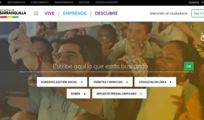 Pantallazo de la nueva web del Distrito de Barranquilla.