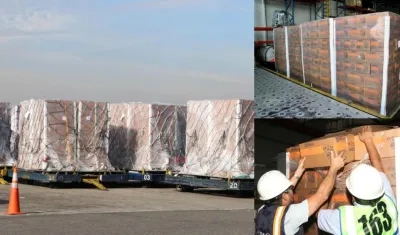 Cajas con alimentos y medicamentos.