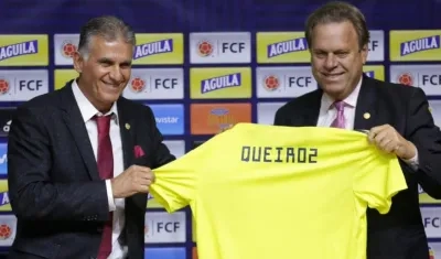 Carlos Queiroz, nuevo técnico de Colombia y Ramón Jesurún, presidente de la Federación Colombiana de Fútbol. 