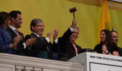 El presidente de Colombia, Iván Duque en la Bolsa de Nueva York (EE.UU.).