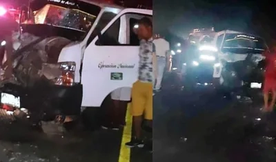 Así quedó la Minivan tras la colisión con la tractomula.