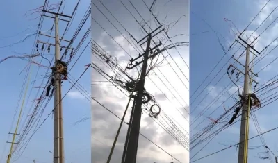 Las redes averiadas por el contacto de las serpentinas metalizadas.