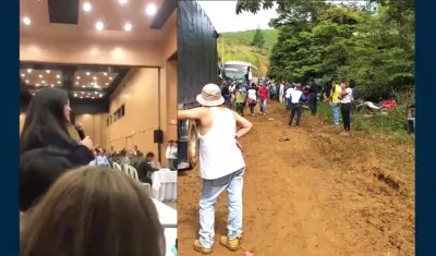 A la izquierda la Directora de SAC Cauca Isabela Victoria Rojas y a la derecha el bloqueo de la 'Minga Indígena'.