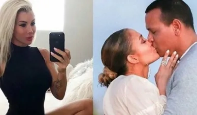 La modelo Zoe Gregory, Jlo y Álex Rodríguez.