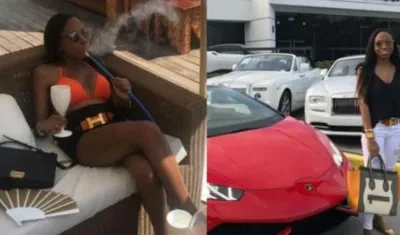 La mujer mostrando sus lujos.