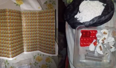 Estampillas de la Virgen del Carmen que eran colocadas a las bolsas de cocaína.