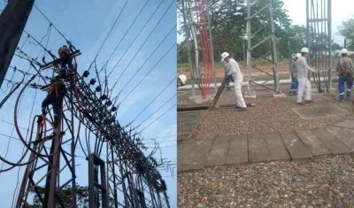 Cuadrillas de Electricaribe laboran en la subestación.