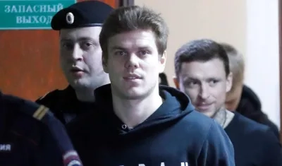 Los futbolistas rusos Alexandr Kokorin (Zenit) y Pável Mamáev (Krasnodar).