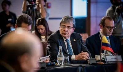 Carlos Holmes Trujillo, en una reunión del Grupo de Lima este lunes en Chile.