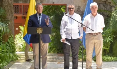 Iván Duque, Tedros Adhanom Ghebreyesus y Juan Pablo Uribe.